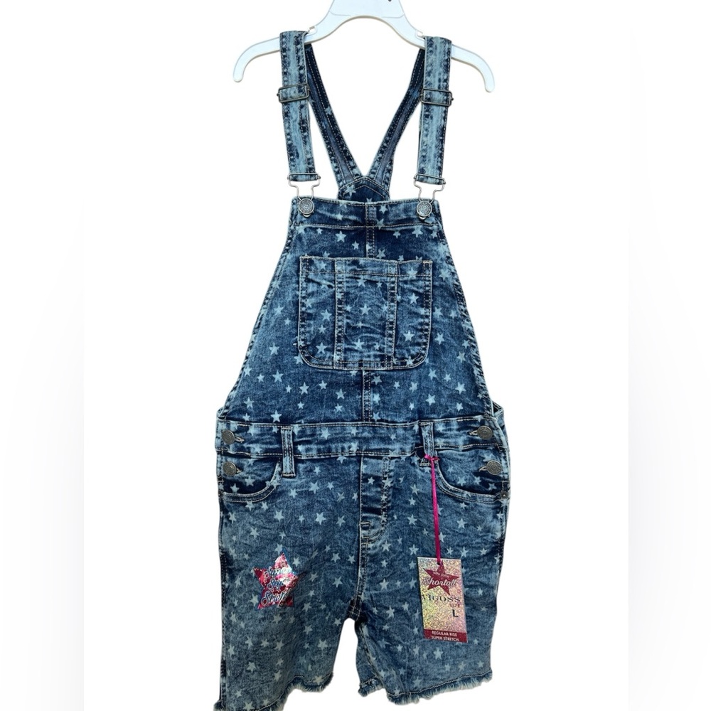 Vigoss New denim shortall overall stars girls size L